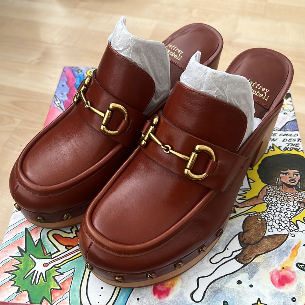 Jeffrey Campbell Brown Leather Studded Clog Mules - Picture 3 of 7